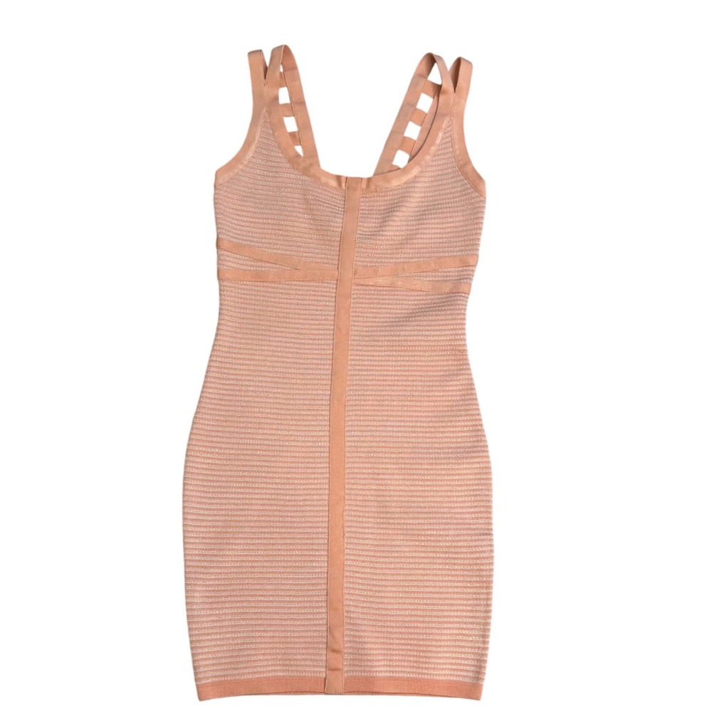 Akira Chicago Black Label Peach Striped Bandage Bodycon Stretch Dress‎ Small NWT